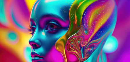3d illustration of a woman's face with abstract colorful background.の素材