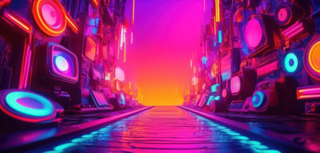 Futuristic corridor with neon lights. Futuristic corridor with neon lights. 3d renderingの素材