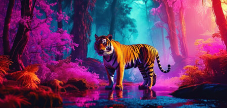 Tiger in the jungle. 3D render. Fantasy illustration.の素材