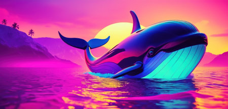 3D Render of a killer whale floating in the ocean at sunsetの素材