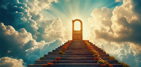 Staircase leading up to heaven. 3D Rendering.の素材