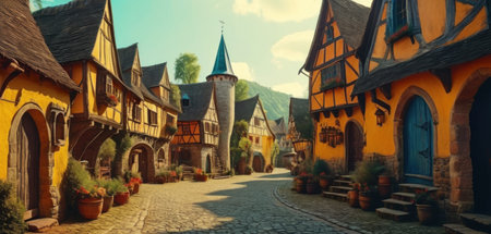 Street in the old town of Bad Toelz, Germany.の素材