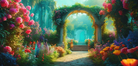 Beautiful flower garden with arch in fantasy style.3d renderingの素材