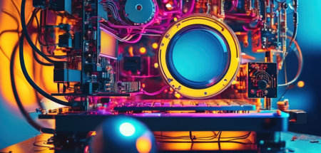 Electronic circuit board close-up. The concept of high technology.の素材