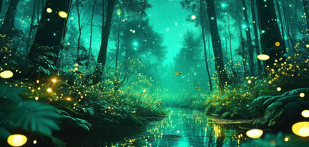 Fantasy forest at night, 3d rendering. Computer digital drawing.の素材