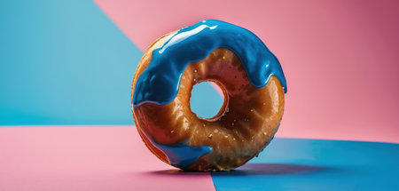Donut glaze on blue and pink background. 3d renderingの素材