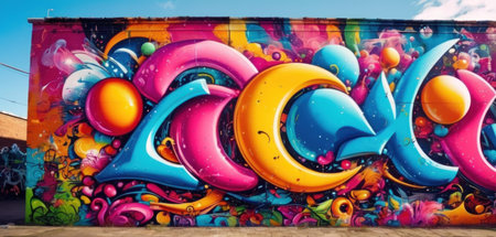 Colorful graffiti on a wall in Cartagena, Colombiaの素材