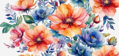 Seamless pattern with watercolor flowers. Hand-drawn illustration.の素材