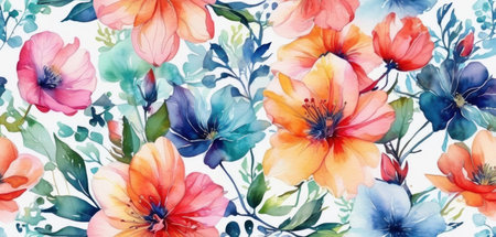 Seamless pattern with watercolor flowers. Hand-drawn illustration.の素材