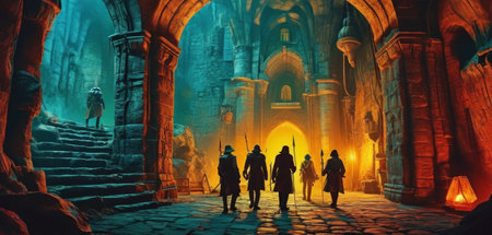 3D CG rendering of fantasy ruins and battle scene 3D illustrationの素材