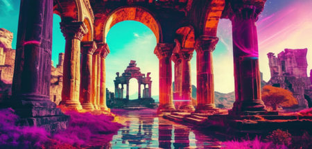 Temple in the ancient city of Hampi, India. Digital paintingの素材