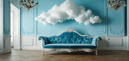 Classic blue interior with blue sofa and white cloud. 3d renderの素材