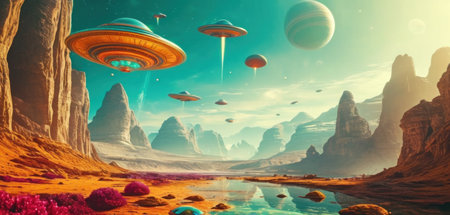 Alien Planet - 3D Rendered Computer Artwork. Fantasy Alien Landscapeの素材