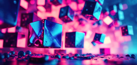 Abstract background of glowing cubes with bokeh. 3d renderingの素材