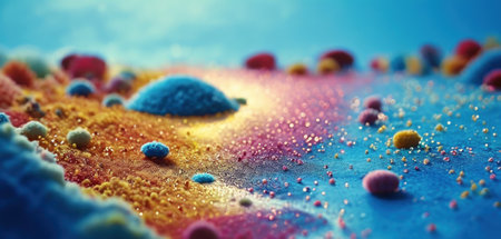 3d illustration of multicolored granules on a blue backgroundの素材