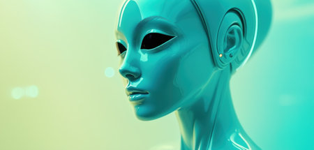 3d rendering of a female robot wearing a mask in the studioの素材