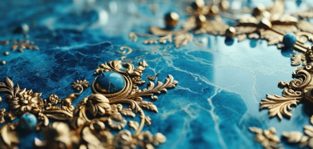 Vintage jewelry on a blue background. Selective focus. nature.の素材