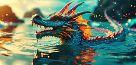 dragon on the water. 3d illustration. 3d rendering.の素材