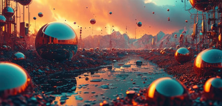 3D rendering of fantasy alien planet. This is a 3d render illustrationの素材