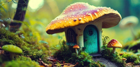 Small toy house in the forest. Selective focus. Nature.の素材