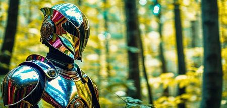 Knight armor in the forest. Selective focus. Toned.の素材