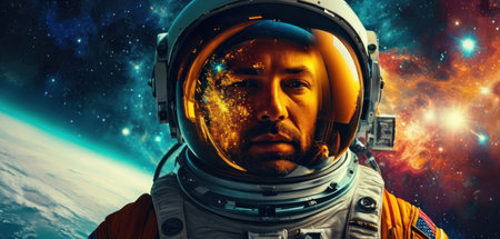 Astronaut in outer space. Mixed media. Mixed media. Mixed mediaの素材