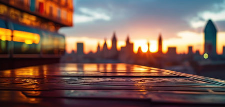 Abstract blurred background of the skyline of London at sunset, UK.の素材