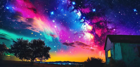 Night sky with stars and nebula. Collage. Nature.の素材