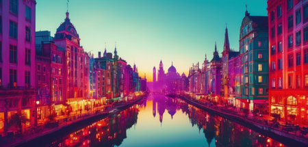 Panoramic view of the Grand Canal in Gdansk, Poland.の素材