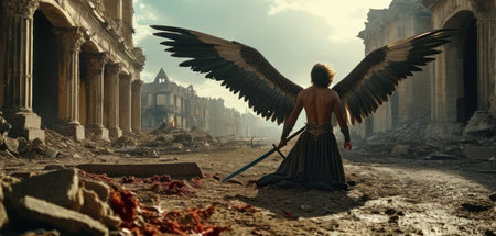 Fantasy image of a vulture in the ruins of an ancient templeの素材