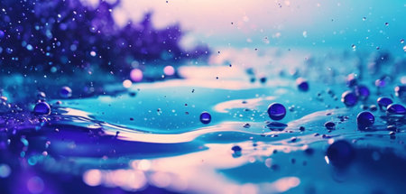 Water drops on the surface of the water. Beautiful nature background.の素材