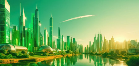 panoramic view of shanghai at sunset,China.の素材
