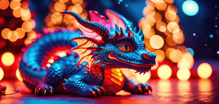 Chinese dragon on bokeh background with bokeh lights.の素材