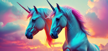 Unicorn on a background of the sky. 3d renderingの素材