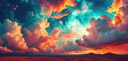 Fantasy alien planet. Mountain and sky. 3D illustration.の素材