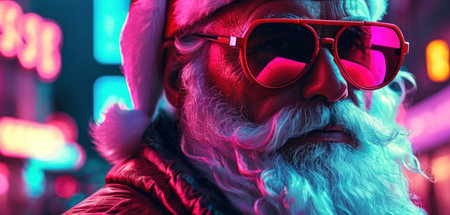 Close-up portrait of Santa Claus in sunglasses. Christmas and New Year concept.の素材