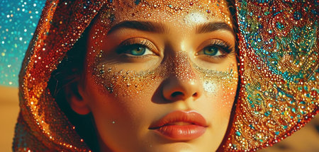 Portrait of a beautiful young woman with bright makeup. Beauty, fashion.の素材