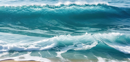Ocean wave background. Close up of blue ocean wave on sandy beach.の素材