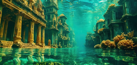 A view of the underwater world of the Karnak Temple in Bali.の素材