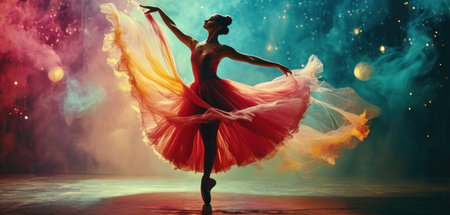 Beautiful ballerina in a pink tutu dancing in a dark room with smokeの素材