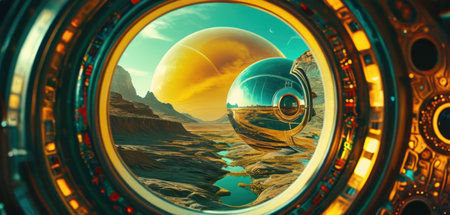 Fantasy alien planet. Mountain and lake. 3D illustration.の素材