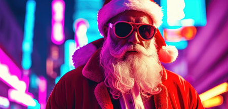 Portrait of Santa Claus in red jacket and sunglasses. Christmas.の素材
