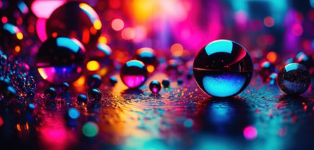 abstract background with reflection of glass balls and bokeh lightsの素材