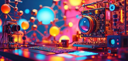 Electronic circuit board with microcircuit and camera. 3d renderingの素材