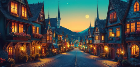 Beautiful old town of Colmar at night, Alsace, Franceの素材