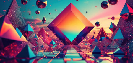 Abstract 3d rendering of low poly geometric shape. Futuristic background design.の素材