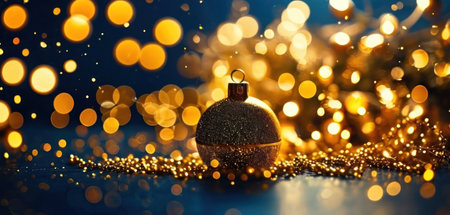 Golden christmas ball on bokeh background. New Year concept.の素材
