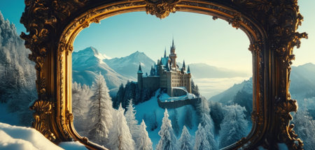 Fantastic winter panorama of the famous castle Hohensalzburg in Austria.の素材