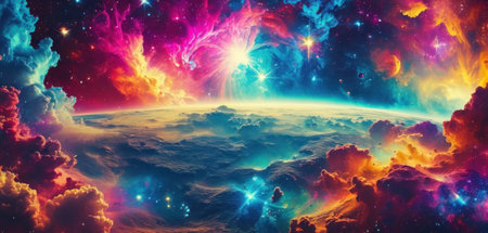 Cosmic art, science fiction wallpaper. Beauty of deep space. Billions of galaxies in the universe Cosmic art backgroundの素材