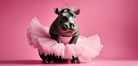 The hippopotamus in a pink tutu. 3d renderingの素材